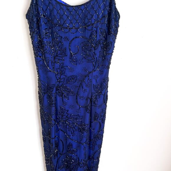 VTG 90s Y2K Whimsigoth Fairy Silk Beaded Maxi Dress Size XS Black Blue Sheer - Picture 3 of 16
